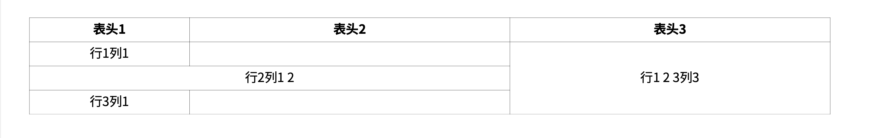 数据表格三行三列，带合并单元格